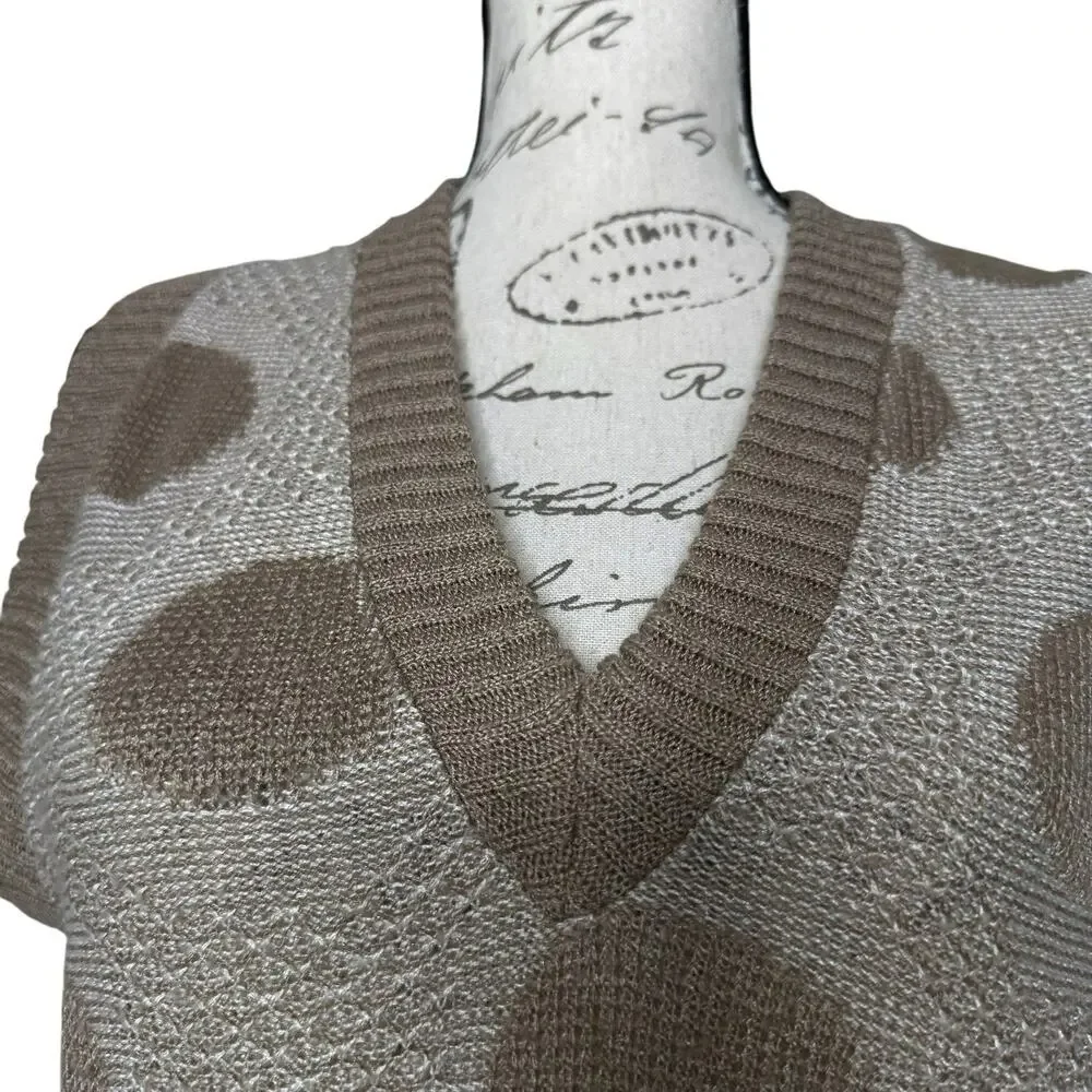 Vintage Leslie Fay 70's Beige Polka Dot Knit Sweater Vest Made In USA size 8